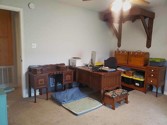 14452 Ns 3630th Rd, Sasakwa, OK 74867 - home office featuring ceiling fan, light colored carpet, and baseboards
