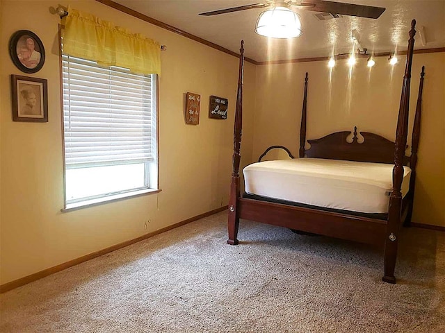 14452 Ns 3630th Rd, Sasakwa, OK 74867 - bedroom with carpet flooring, baseboards, a ceiling fan, and crown molding