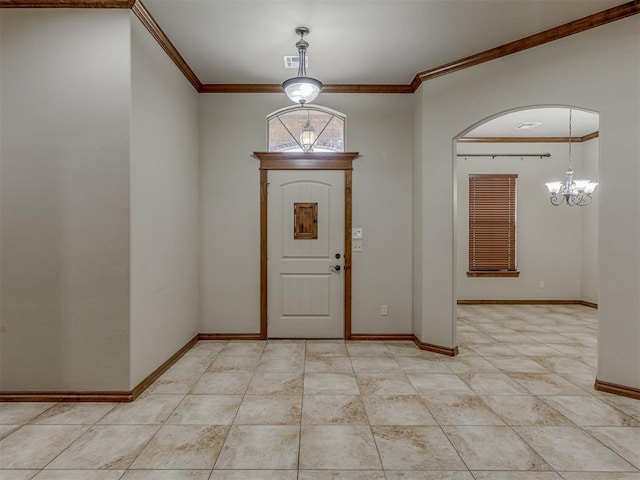 1960 Bermuda Dr, Newcastle, OK 73065 - foyer featuring ornamental molding, baseboards, a chandelier, and light tile patterned floors