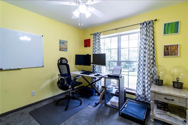 330917 E 940th Rd, Wellston, OK 74881 - carpeted office featuring ceiling fan and baseboards