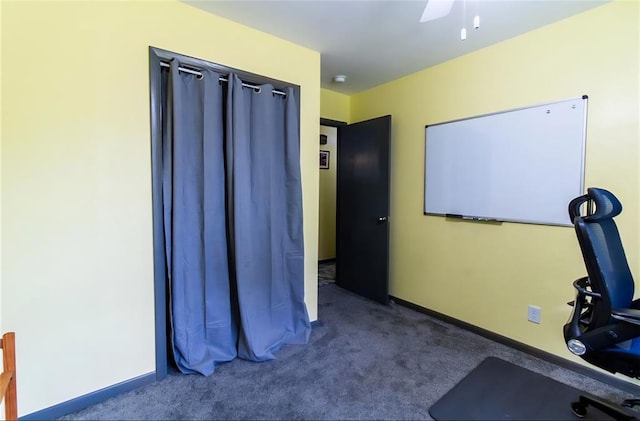 330917 E 940th Rd, Wellston, OK 74881 - workout room with carpet, baseboards, and ceiling fan