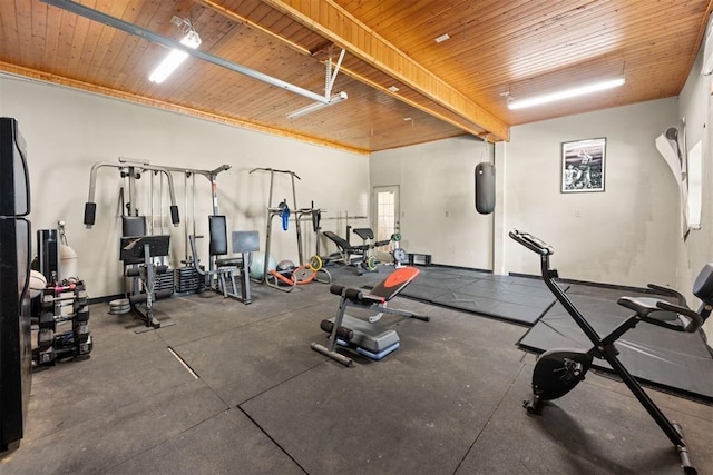 20302 Kings Rd, Shawnee, OK 74801 - exercise area featuring wood ceiling and baseboards