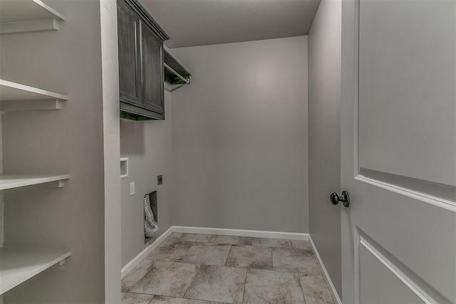 4108 NW 154th St, Edmond, OK 73013 - laundry area featuring electric dryer hookup, baseboards, hookup for a washing machine, and cabinet space