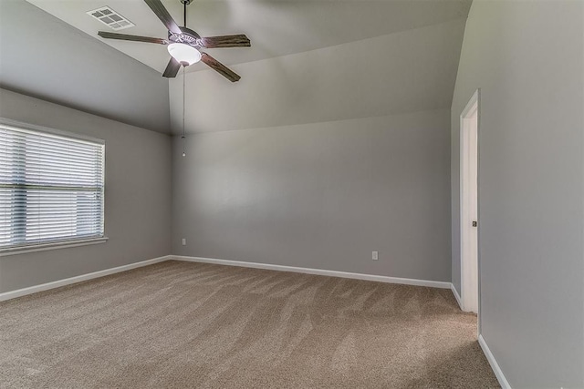 4108 NW 154th St, Edmond, OK 73013 - carpeted spare room featuring vaulted ceiling, ceiling fan, and baseboards