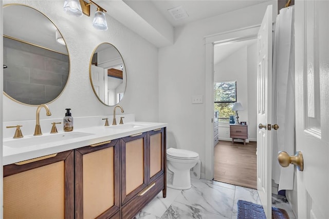 3223 Northridge Dr, Purcell, OK 73080 - full bath featuring marble finish flooring, double vanity, and toilet