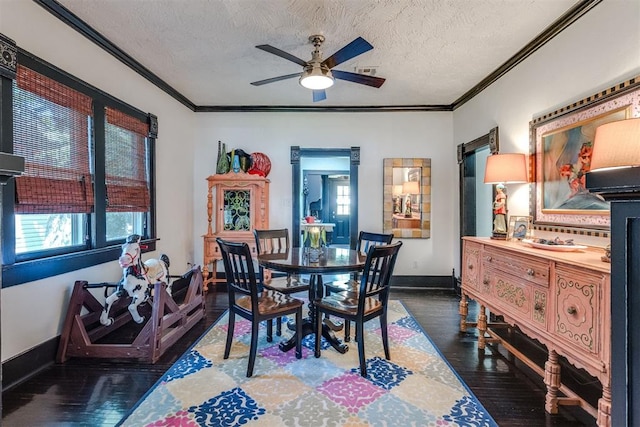 1217 NW 44th St, Oklahoma City, OK 73118 - dining space with plenty of natural light, ceiling fan, hardwood / wood-style floors, ornamental molding, and baseboards