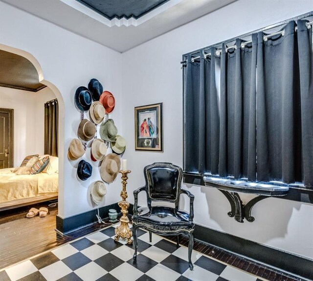1217 NW 44th St, Oklahoma City, OK 73118 - home office with tile patterned floors, arched walkways, and baseboards