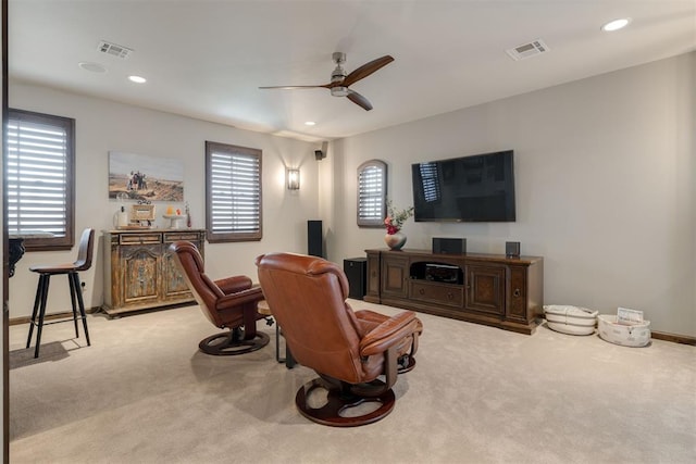 7616 NW 134th St, Oklahoma City, OK 73142 - carpeted living room with ceiling fan, recessed lighting, and baseboards