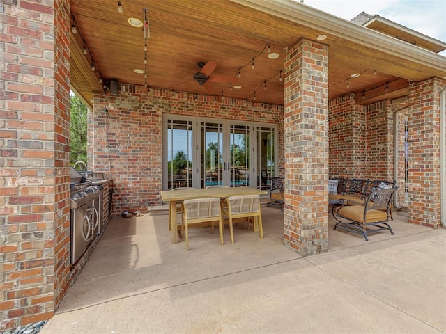 4401 Cannon Dr, Norman, OK 73072 - view of patio with french doors, a ceiling fan, and outdoor dining area