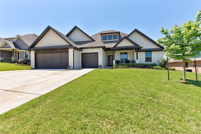 8624 Grey Wind Way, Arcadia, OK 73007 - craftsman-style home featuring an attached garage, driveway, a front lawn, and board and batten siding