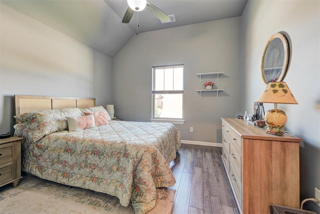 8624 Grey Wind Way, Arcadia, OK 73007 - bedroom featuring hardwood / wood-style flooring, lofted ceiling, baseboards, and a ceiling fan