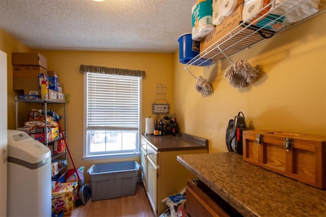 13351 El Zorro, Edmond, OK 73034 - washroom featuring wood finished floors, a textured ceiling, and cabinet space