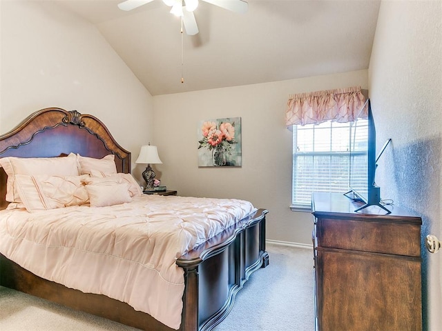 1512 Selborne Pl, Yukon, OK 73099 - carpeted bedroom with lofted ceiling, baseboards, and a ceiling fan