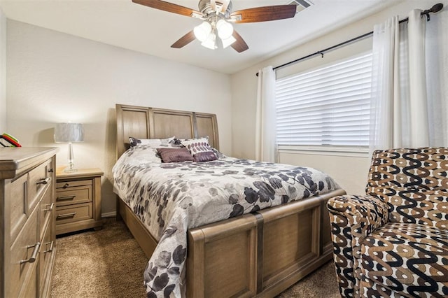 1721 Park View Pl, Edmond, OK 73003 - bedroom featuring dark carpet and ceiling fan