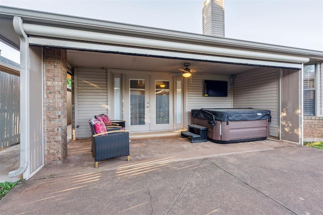 1721 Park View Pl, Edmond, OK 73003 - view of patio featuring a hot tub, french doors, and ceiling fan