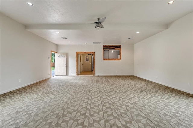 1126 SW 19th St, Oklahoma City, OK 73108 - carpeted spare room featuring baseboards, a ceiling fan, and recessed lighting