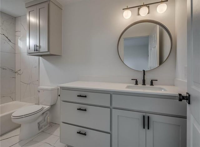 1021 NE 18th St, Oklahoma City, OK 73111 - full bath featuring vanity, marble look tiles, toilet, and a marble finish shower