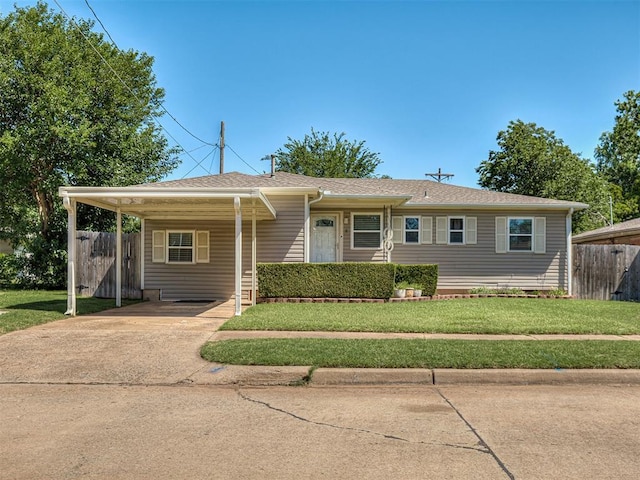 8 Shirley Ln, Edmond, OK 73034 - view of front of property featuring concrete driveway, an attached carport, and roof with shingles