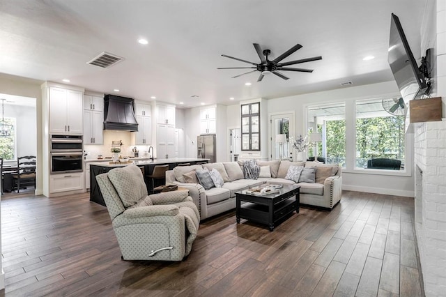 6301 144th Ave NE, Newalla, OK 74857 - living area featuring dark wood-style floors, ceiling fan, recessed lighting, and baseboards