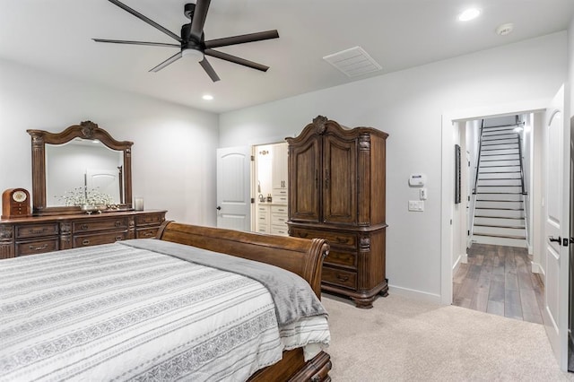 6301 144th Ave NE, Newalla, OK 74857 - bedroom with recessed lighting, baseboards, light colored carpet, and ceiling fan
