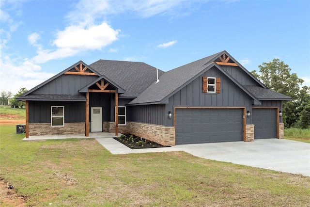3000 Road Runner Ct, Guthrie, OK 73044 - modern farmhouse with a front lawn, an attached garage, concrete driveway, and a shingled roof