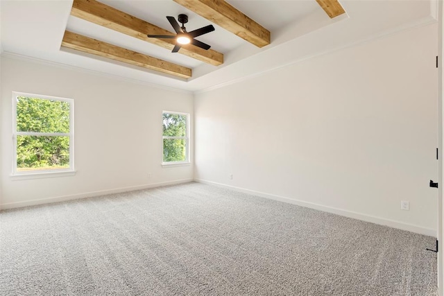 3000 Road Runner Ct, Guthrie, OK 73044 - empty room with beamed ceiling, baseboards, ceiling fan, and carpet floors
