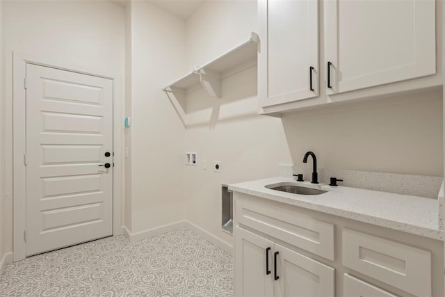 3000 Road Runner Ct, Guthrie, OK 73044 - washroom featuring electric dryer hookup, washer hookup, baseboards, and cabinet space