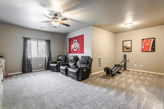19633 Stratmore Way, Edmond, OK 73012 - carpeted living room featuring ceiling fan and baseboards