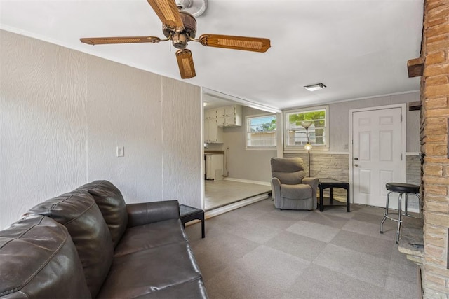 2600 NW 34th St, Oklahoma City, OK 731 - living room featuring ceiling fan and baseboards