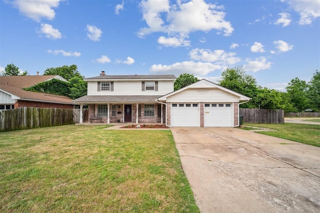 700 Nancy Lynn Ter, Norman, OK 73069 - traditional-style house featuring an attached garage, driveway, brick siding, covered porch, and a chimney