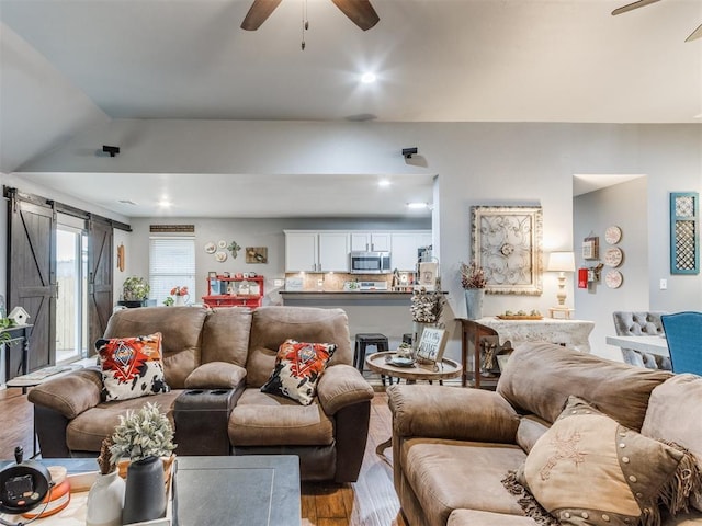 419 NE 23rd Ter, Newcastle, OK 73065 - living area featuring a ceiling fan, wood finished floors, and recessed lighting