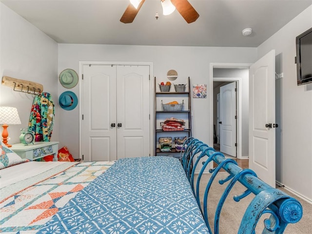 419 NE 23rd Ter, Newcastle, OK 73065 - carpeted bedroom featuring a closet, a ceiling fan, and baseboards