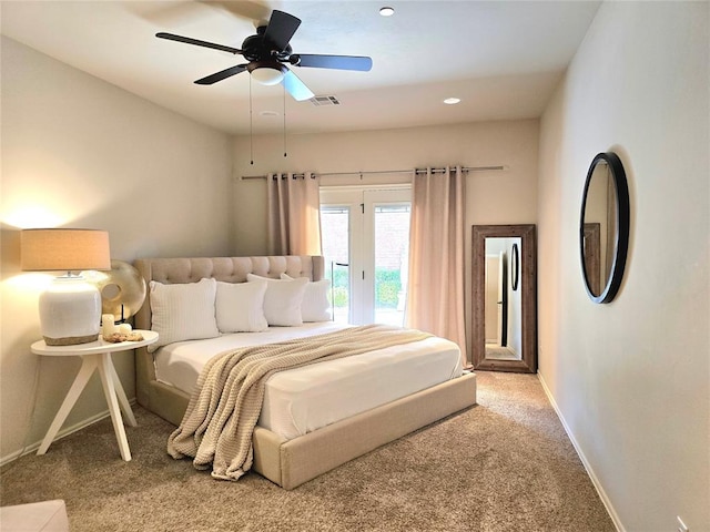 5608 NW 127th St, Oklahoma City, OK 73142 - bedroom with access to outside, carpet flooring, baseboards, a ceiling fan, and recessed lighting