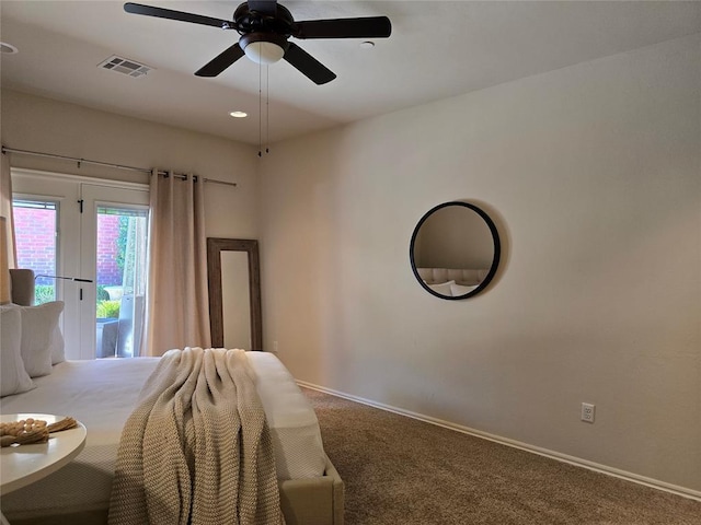 5608 NW 127th St, Oklahoma City, OK 73142 - bedroom featuring carpet floors, access to outside, baseboards, and ceiling fan