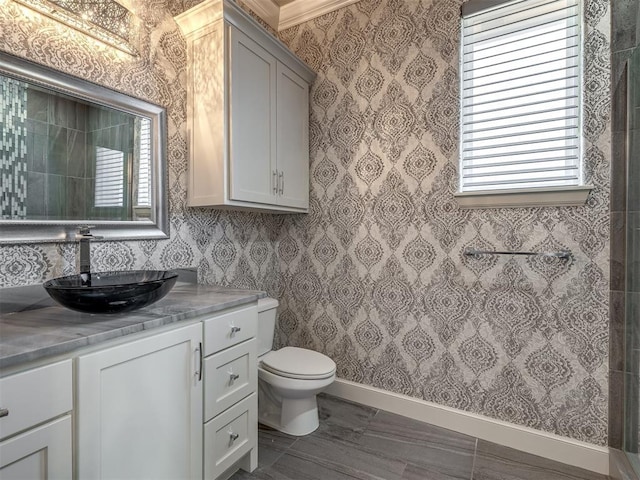 832 Gateway Bridge Rd, Edmond, OK 73034 - bathroom featuring vanity, toilet, a shower, and wood finished floors