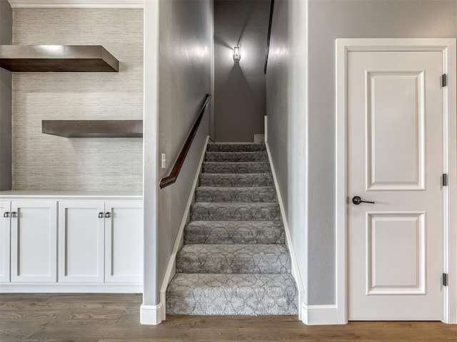 832 Gateway Bridge Rd, Edmond, OK 73034 - stairway with wood finished floors and baseboards