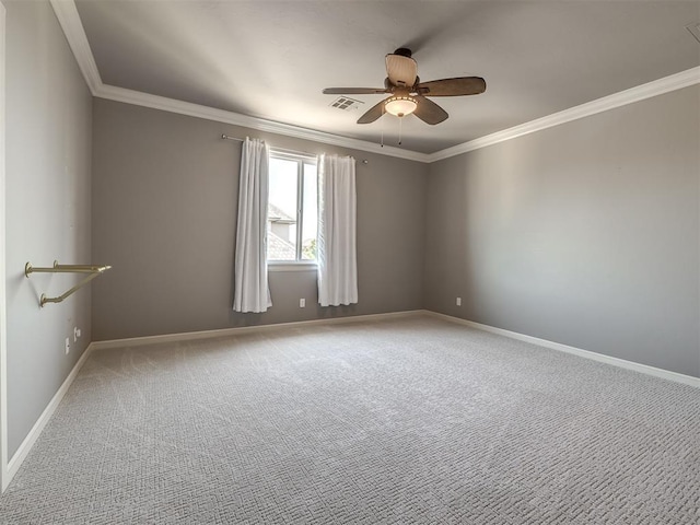 832 Gateway Bridge Rd, Edmond, OK 73034 - carpeted empty room featuring a ceiling fan, ornamental molding, and baseboards