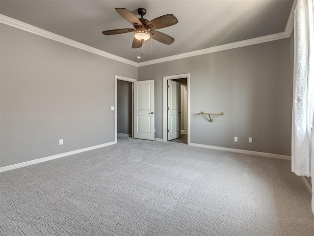 832 Gateway Bridge Rd, Edmond, OK 73034 - unfurnished bedroom featuring crown molding, baseboards, carpet, and ceiling fan