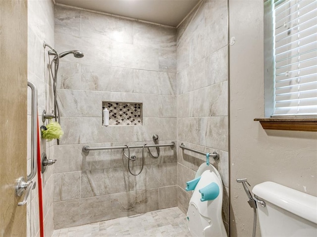 bathroom featuring toilet and a shower stall