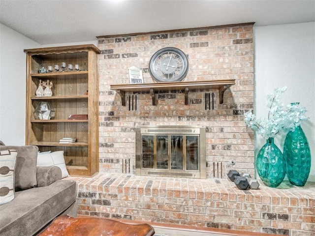 living area with a fireplace