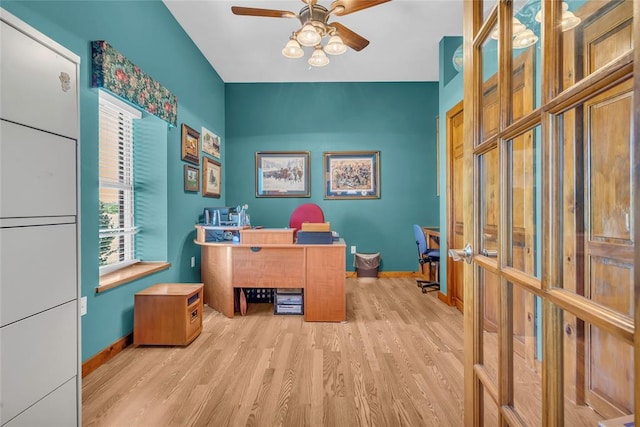 28256 N County Road 3210th Rd, Wynnewood, OK 73098 - office featuring wood finished floors, baseboards, and ceiling fan