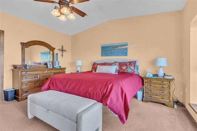 28256 N County Road 3210th Rd, Wynnewood, OK 73098 - bedroom featuring carpet flooring, lofted ceiling, and ceiling fan