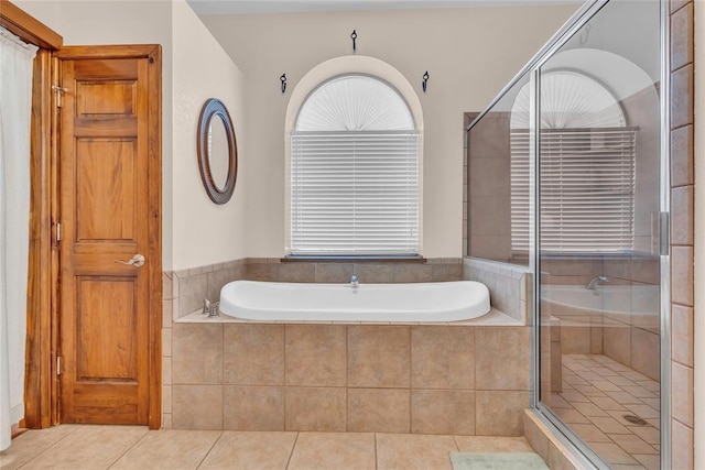 28256 N County Road 3210th Rd, Wynnewood, OK 73098 - bathroom featuring tile patterned flooring, a garden tub, and a stall shower