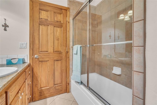 28256 N County Road 3210th Rd, Wynnewood, OK 73098 - bathroom with tile patterned floors, bath / shower combo with glass door, and vanity