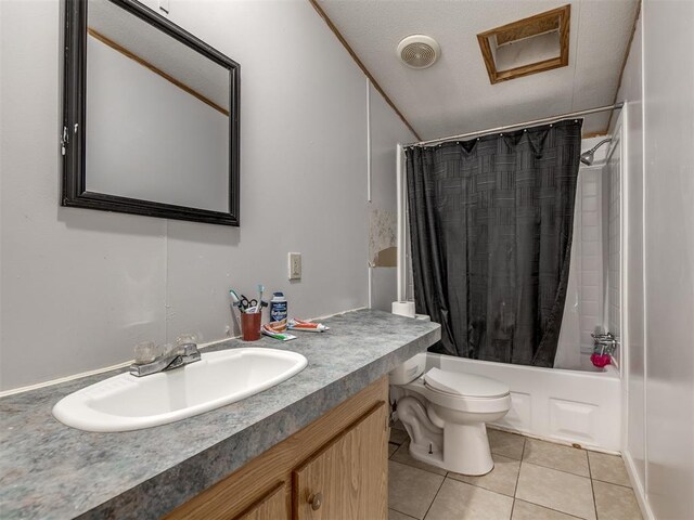 11550 Timber Trl, Lexington, OK 73051 - bathroom featuring tile patterned floors, toilet, shower / bath combo, and vanity