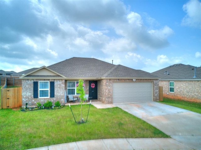 11704 NW 99th Ter, Yukon, OK 73099 - ranch-style house featuring a garage, brick siding, concrete driveway, and a shingled roof
