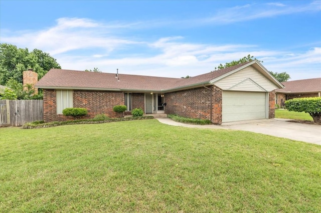 708 Cross Timbers Dr, Moore, OK 73160 - ranch-style house featuring brick siding, a garage, concrete driveway, and a chimney