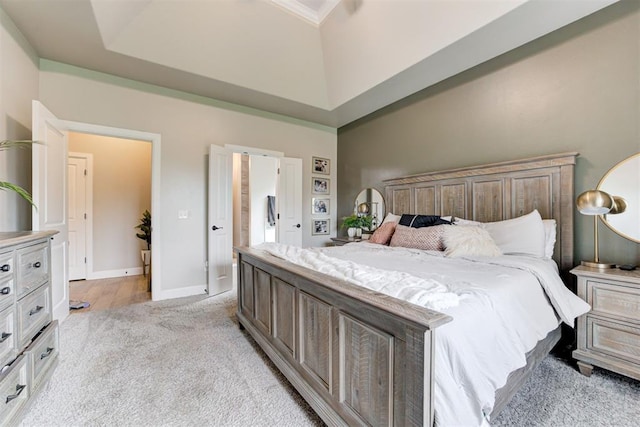 12004 SW 49th St, Mustang, OK 73064 - bedroom featuring light colored carpet, a high ceiling, and baseboards