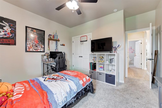 12004 SW 49th St, Mustang, OK 73064 - bedroom with carpet floors, ceiling fan, and baseboards
