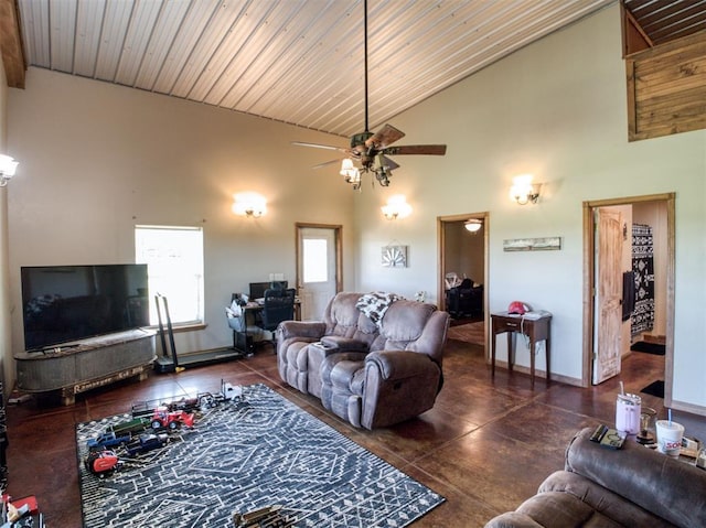 34325 E 1070th Rd, Mcloud, OK 74851 - living area with ceiling fan, baseboards, and vaulted ceiling